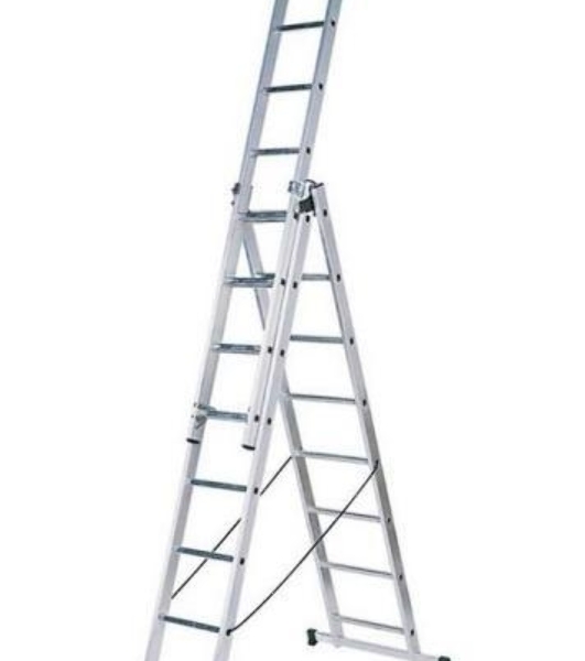 Лестница FIT 65434 трехсекционная алюминиевая 3х9 ступеней h=257/449/641 см вес 11.18кг