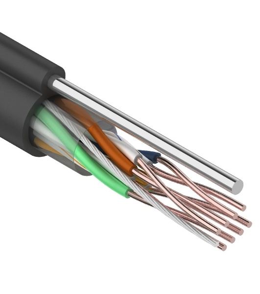 Кабель витая пара Rexant UTP 4PR 24AWG, cat.5e наружный (OUTDOOR) + ТРОС*1 (бухта 305 м)