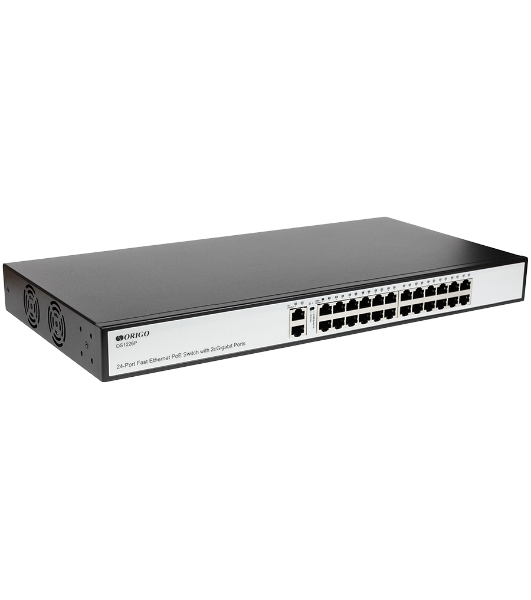 Коммутатор неуправляемый PoE ORIGO OS1226P/285W/A1A 24x100Base-TX PoE+, 2x1000Base-T, PoE-бюджет 285 Вт, корпус металл