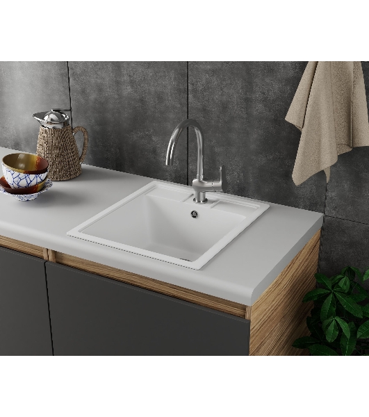 Мойка для кухни BAU Stil White snow 45х50, выпуск с сифоном в комплекте, белый снег