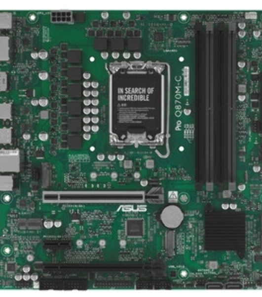 Материнская плата ASUS Pro Q870M-C-CSM, LGA1851, Intel Q870, 4xDDR5, 4xSATA, 2xM.2, 1xPCIe 5.0 x16, 1xPCIe 4.0 x4, 1xPCIe 4.0 x1, 2xDP, 1xHDMI, 1xPS/2, 1x1Gb LAN, 3xUSB-A 10Gbps, 1xUSB-A 5Gbps, 2xUSB-A 2.0, 3x3.5 мм, 7.1, mATX