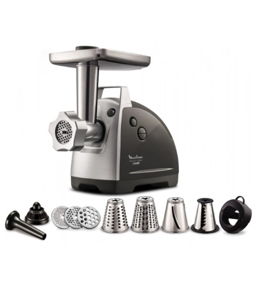 Мясорубка электрическая Moulinex ME688832 черный, 2200 Вт, 4.5 кг/мин, реверс, насадки - 6