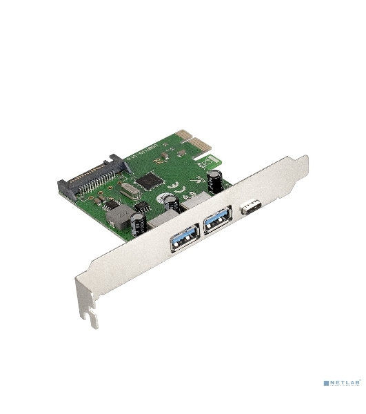 Контроллер ExeGate EXE-323 PCI-E 2.0, 2*USB 3.0 ext + 1*Type-C, разъем доп.питания (OEM)