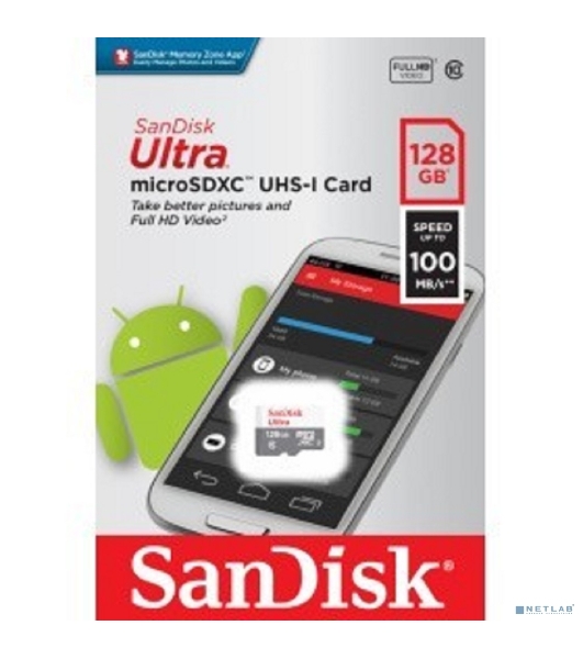 Флеш карта microSD 128Gb SanDisk microSDXC Class 10 Ultra UHS-I 100Mb/s