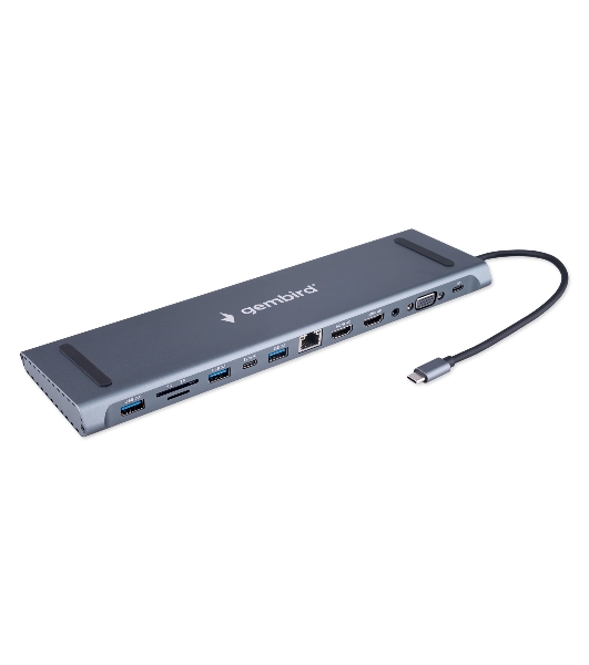 USB-концентратор Gembird UHB-D6, USB Type-C, USB 2.0/RJ45/USB Type-C PD87W/Jack 3.5 / SD/TF/2xHDMI/VGA, USB Type-C