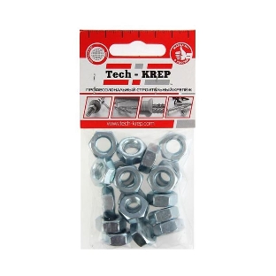 Гайка шестигранная Tech-Krep 103027 М10 цинк. DIN 934 (уп.18 шт) пакет