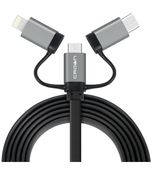 Кабель Crown USB - microUSB/USB Type-C/Lightning CMCU-3182 черный