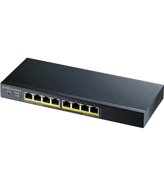 Коммутатор Smart L2 PoE+ Zyxel GS1900-8HP, 8xGE PoE+, настольный, бесшумный, бюджет PoE 70 Вт
