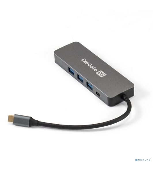 USB-концентратор ExeGate DUB-31C/PD/H (кабель-адаптер USB Type-C --> 3xUSB3.0 + PD 60W + HDMI 4K@30Hz, Plug&Play, серый)