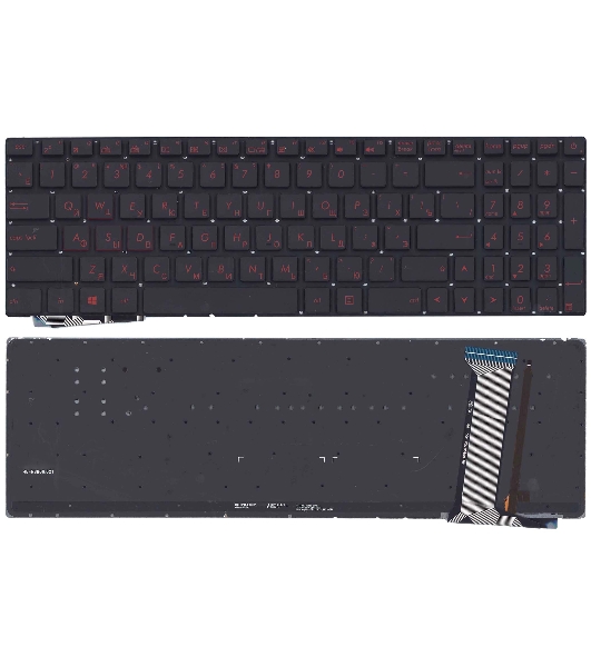 Клавиатура для ноутбука Asus G771, N551 черная без рамки с красной подсветкой