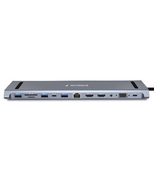 USB-концентратор Gembird UHB-D6, USB Type-C, USB 2.0/RJ45/USB Type-C PD87W/Jack 3.5 / SD/TF/2xHDMI/VGA, USB Type-C