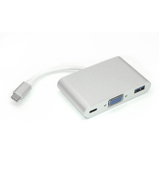 Адаптер Type-C на VGA, USB 3.0 + Type-С для MacBook, серебристый