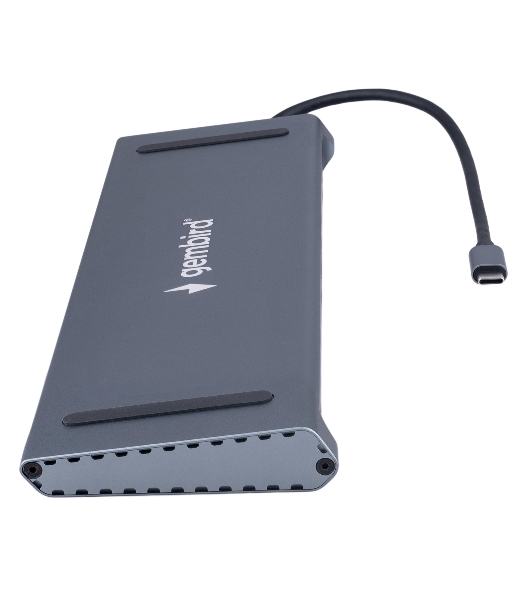 USB-концентратор Gembird UHB-D6, USB Type-C, USB 2.0/RJ45/USB Type-C PD87W/Jack 3.5 / SD/TF/2xHDMI/VGA, USB Type-C