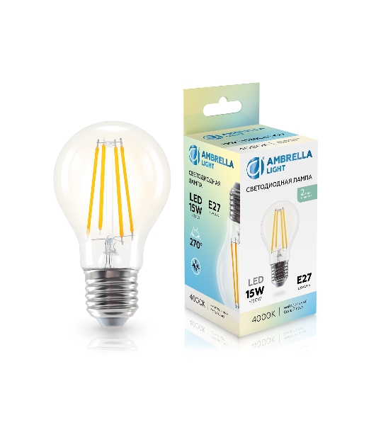 Лампа светодиодная 601514 Filament LED A60 15W E27 4000K 220-240V