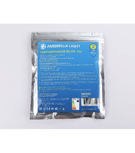 Светодиодная лента Ambrella light GS1503 2835 240Led/ 19.2W m/ 12V IP20 6500K/ 5000*10*1.2mm (2 конт.)