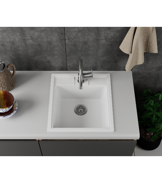 Мойка для кухни BAU Stil White snow 45х50, выпуск с сифоном в комплекте, белый снег