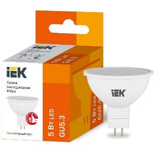 Лампа светодиодная IEK LLE-MR16-5-230-30-GU5 ECO MR16 5Вт 3000К теплый белый GU5.3 450лм 230-240В