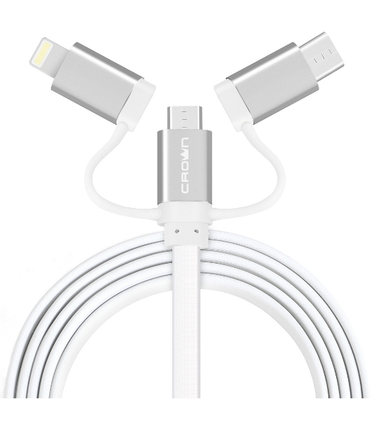 Кабель Crown USB - microUSB/USB Type-C/Lightning CMCU-3182 белый