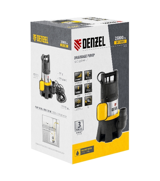 Дренажный насос Denzel DP1400X, 1400 Вт, подъем 11 м, 25000 л/ч