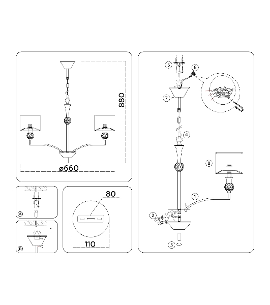 Люстра Ambrella light LH71131/5 BS/WH латунь/белый E14/5 max 40W D660*880