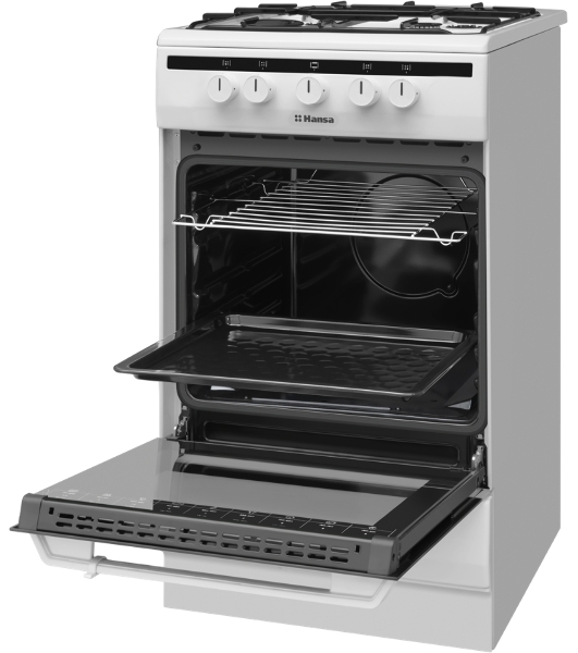 Плита газовая Hansa FCGW51001 белый, конфорок 4 шт, духовка 56 л, 50 см x 85 см x 60 см