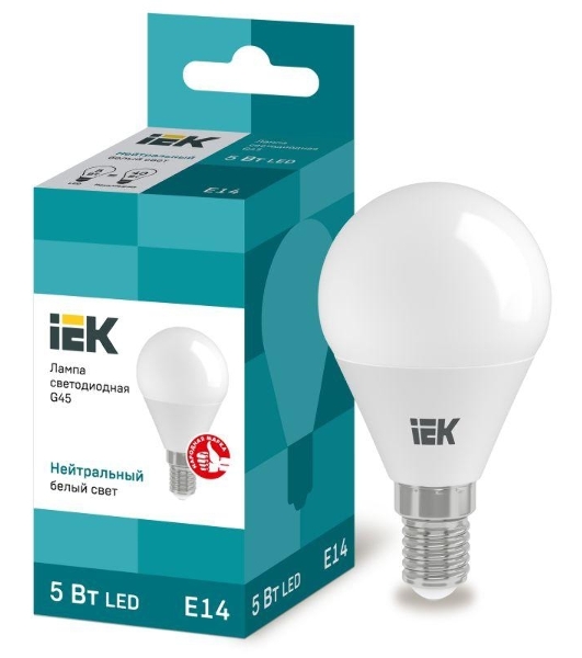 Лампа светодиодная IEK LLE-G45-5-230-40-E14 ECO G45 5Вт шар 4000К белый E14 450 лм 230-240В