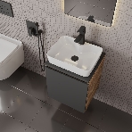 Тумба Bau Dream Blackwood 50 графит, раковина BAU Cerama 48х37 белая, смеситель Hotel Black, черный, выпуск клик клак черный, фото 1