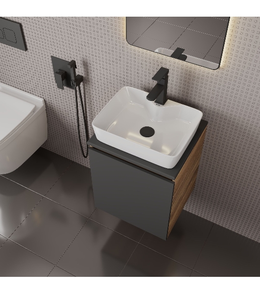 Тумба Bau Dream Blackwood 50 графит, раковина BAU Cerama 48х37 белая, смеситель Hotel Black, черный, выпуск клик клак черный