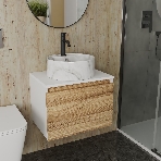 Комплект: тумба Bau Dream Blackwood 60, 1 ящик, Раковина круглая накладная BAU Element D41, мрамор, смеситель Hotel Dream Black, черный матовый, фото 1