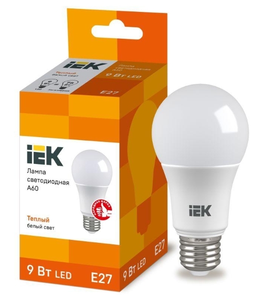 Лампа светодиодная IEK LLE-A60-9-230-30-E27 ECO A60 9Вт грушевидная 3000К теплый белый E27 810лм 230-240В