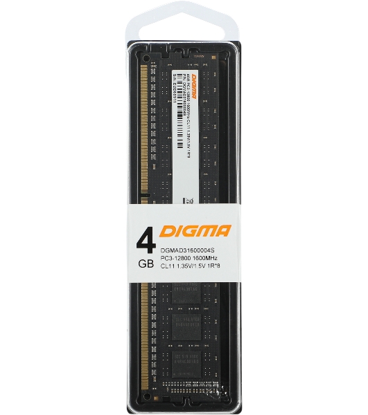 Оперативная память Digma, DDR3, 4Gb (1x4GB), 1600MHz, CL11, DIMM