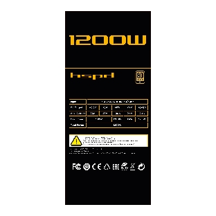 Блок питания Power Supply HSPD, 1200W 80 PLUS Gold (ATX, 3.1, PCIe 5.1, Full modular, 1x24(20+4)pin 600мм, 2xCPU 8(4+4)pin 700мм, 2xPCIe*2 8(6+2)pin 550+150мм, 1x12V(2x6) 12+4pin 600W 550мм 3xSATA*3 500+150+150мм, 1xMOLEX4pin*3+FDD 500+150+150+150мм, Active, 120x120мм, 150x140x86мм, APFC, OVP, UVP, SCP, OCP, OTP, OPP, NLO, SIP, black)