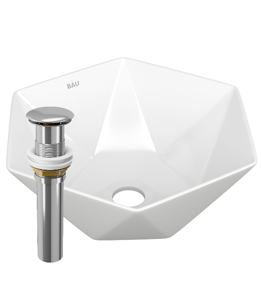 Раковина накладная на столешницу BAU Crystal 40х40, белая + выпуск клик-клак, хром