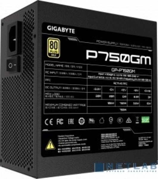 Блок питания Gigabyte P750GM (GP-P750GM), 750Вт, 80 PLUS Gold, 120мм, модульный, черный