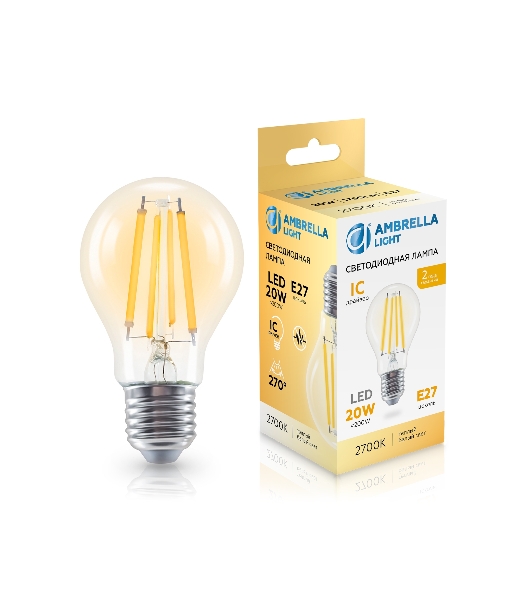 Лампа светодиодная 602013 Filament LED A60 20W IC E27 2700K 220-240V