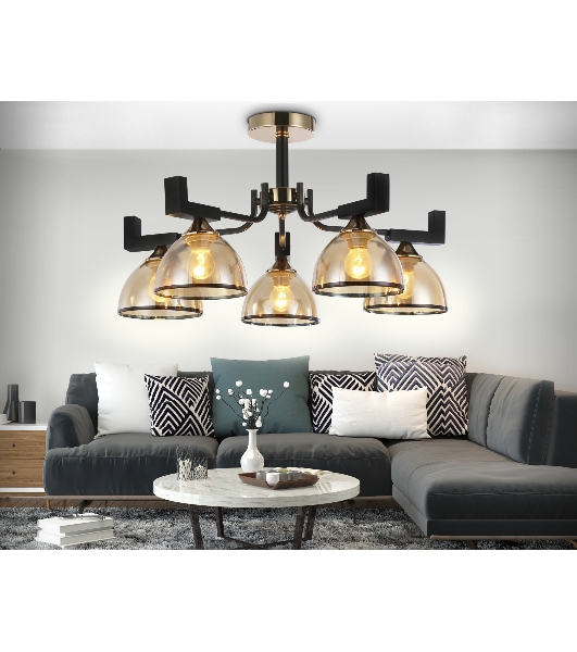 Светильник Ambrella light TR9099/5 BK/GD/TI черный/золото/янтарь E27*5 max 40W D600*316