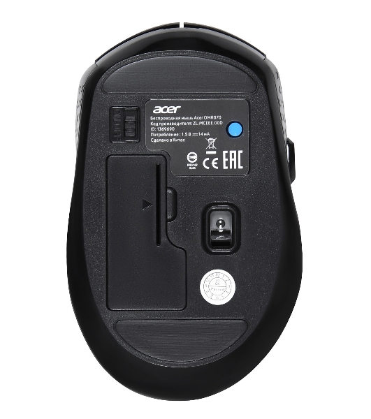 Мышь беспроводная Acer OMR070 черный, 1600 dpi, радиоканал, Bluetooth, USB, кнопки - 6