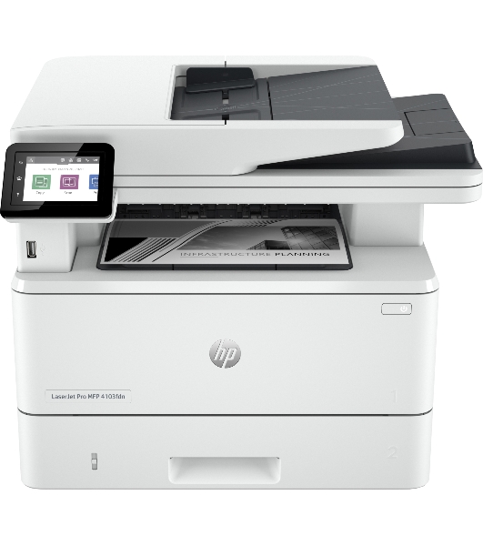 МФУ лазерное HP LaserJet Pro 4103fdn (2Z628A), A4, ч/б, печ. до 40 стр/мин., скан. до 29 стр/мин. (ч/б) 20 стр/мин. (цвет), 1200 x 1200 dpi, USB, RJ-45, Air Print, Mopria