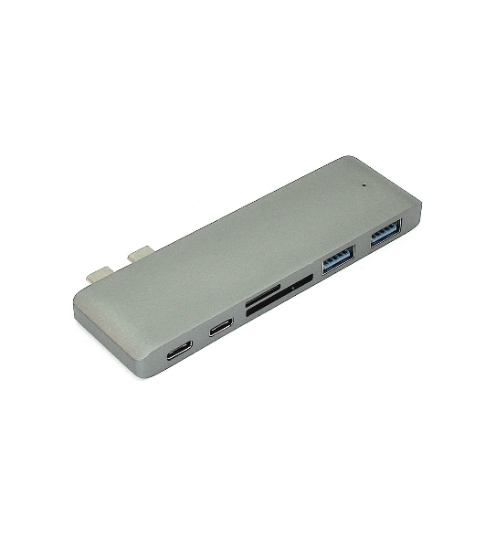 Адаптер сдвоенный Type-C на USB 3.0*2 + Type-C* 2 + SD/TF для MacBook, серый