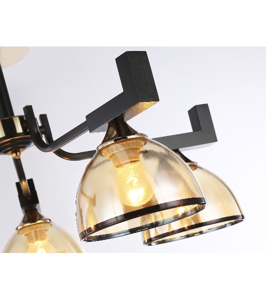Светильник Ambrella light TR9099/5 BK/GD/TI черный/золото/янтарь E27*5 max 40W D600*316