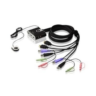 Переключатель KVM ATEN (CS692-AT) KVM+Audio, 1 user USB+HDMI => 2 cpu USB+HDMI, со встр.шнурами USB+Audio 2x1.2м., 1920x1200, настол., исп.стандарт.