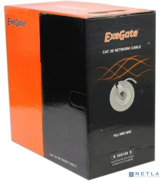 Кабель UTP 4 пары кат.5e Exegate CCA, многожильный, 305м pullbox, серый