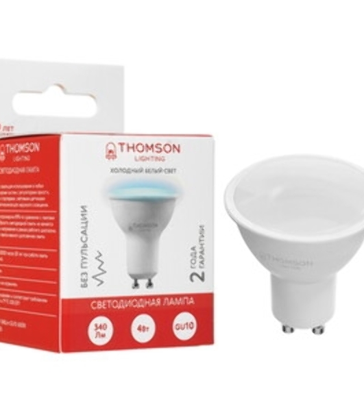Лампа cветодиодная LED Thomson TH-B2328 GU10, полусфера, 10Вт, 6500К, белый холодный, 1 шт.