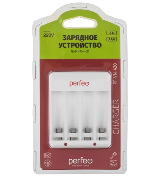 Зарядное устройство Perfeo PF_B4048 PF-VN-421 Ni-MH/CD, 220V, 4 слота, AA/AAA/9V, таймер