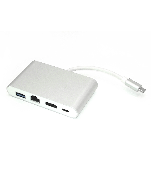 Адаптер Type-C на HDMI, USB 3.0 + RJ45, серебро
