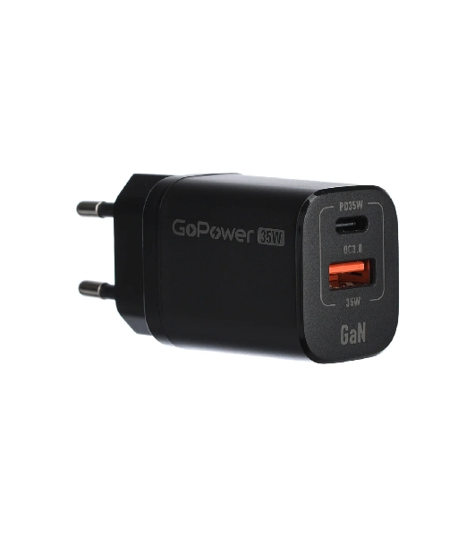 Сетевое зарядное устройство GOPOWER 1USB+1TYPE-C 35W QC3.0 00-00028403 черный