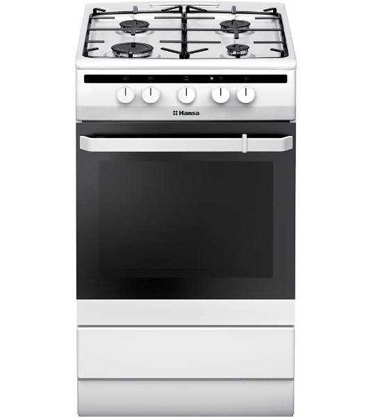 Плита газовая Hansa FCGW51001 белый, конфорок 4 шт, духовка 56 л, 50 см x 85 см x 60 см