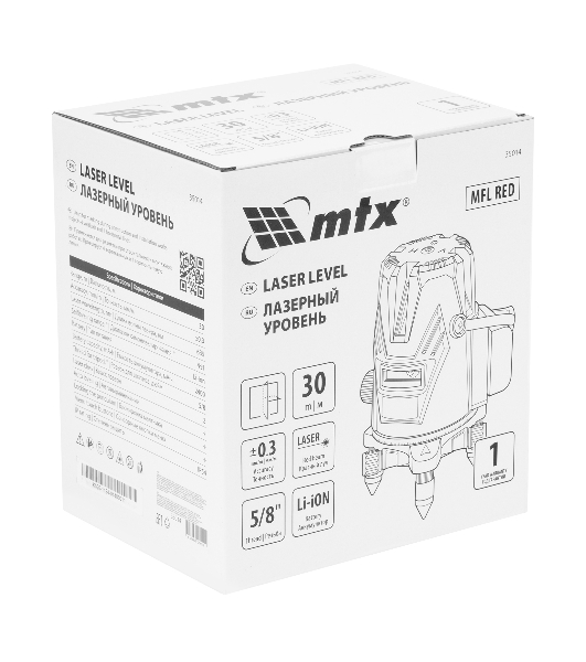 Лазерный уровень MTX MFL RED, 30 м, красный луч, акк. Li 2400 mAh, сумка, резьба 5/8'
