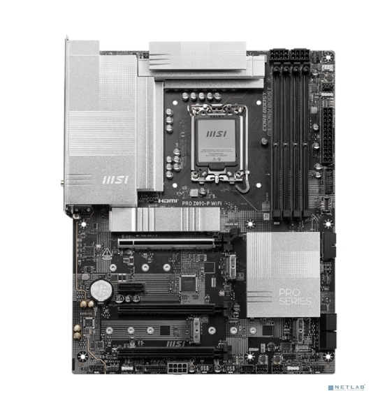 Материнская плата MSI PRO Z890-P WIFI, LGA 1851, Intel Z890, 4xDDR5, 4xSATA, 4xM.2, 1xPCIe 5.0 x16, 2xPCIe 4.0 x4, 1xPCIe 3.0 x1, 1xHDMI, 1xDP, 1xUSB-C Thunderbolt 4, 1xUSB-C 3.2 Gen 2, 1x 5Gb LAN, 2xUSB-A 3.2 Gen 1, 1xUSB-A 3.2 Gen 2, 4xUSB-A 2.0, 3x3.5 мм, 7.1, ATX