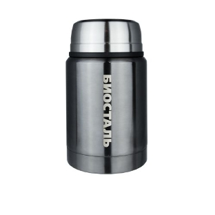 Термос Biostal с широкой горловиной, суповой, 'ВОРОНЕНАЯ СТАЛЬ', 0.5 л. с ложкой